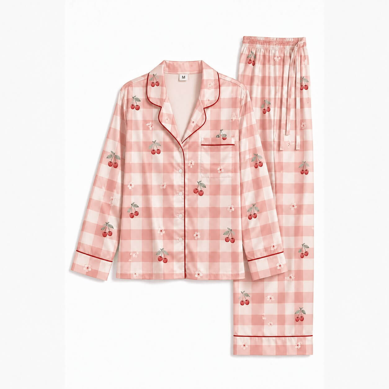 Women's Cherry Check Satin Pajama Set