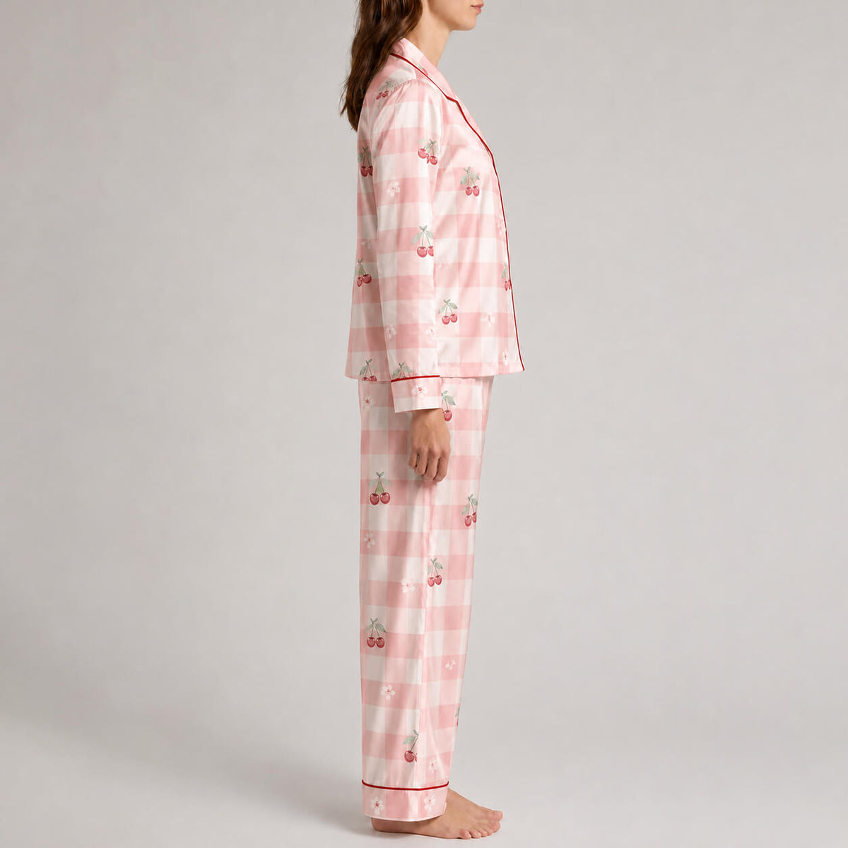 Women's Cherry Check Satin Pajama Set