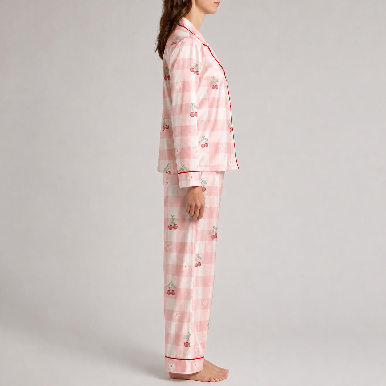 Women's Cherry Check Satin Pajama Set