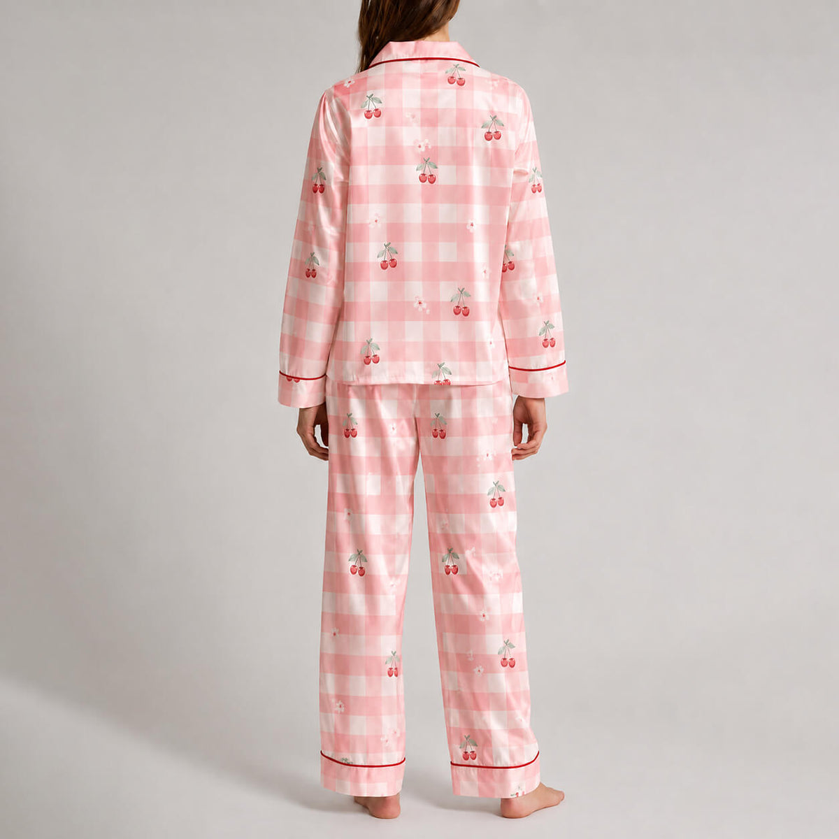 Women's Cherry Check Satin Pajama Set