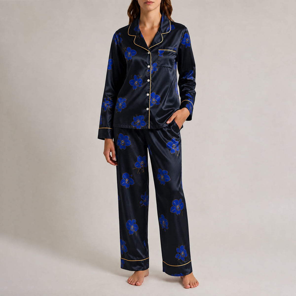 Women's Cobalt Orchid Satin Pajama Set