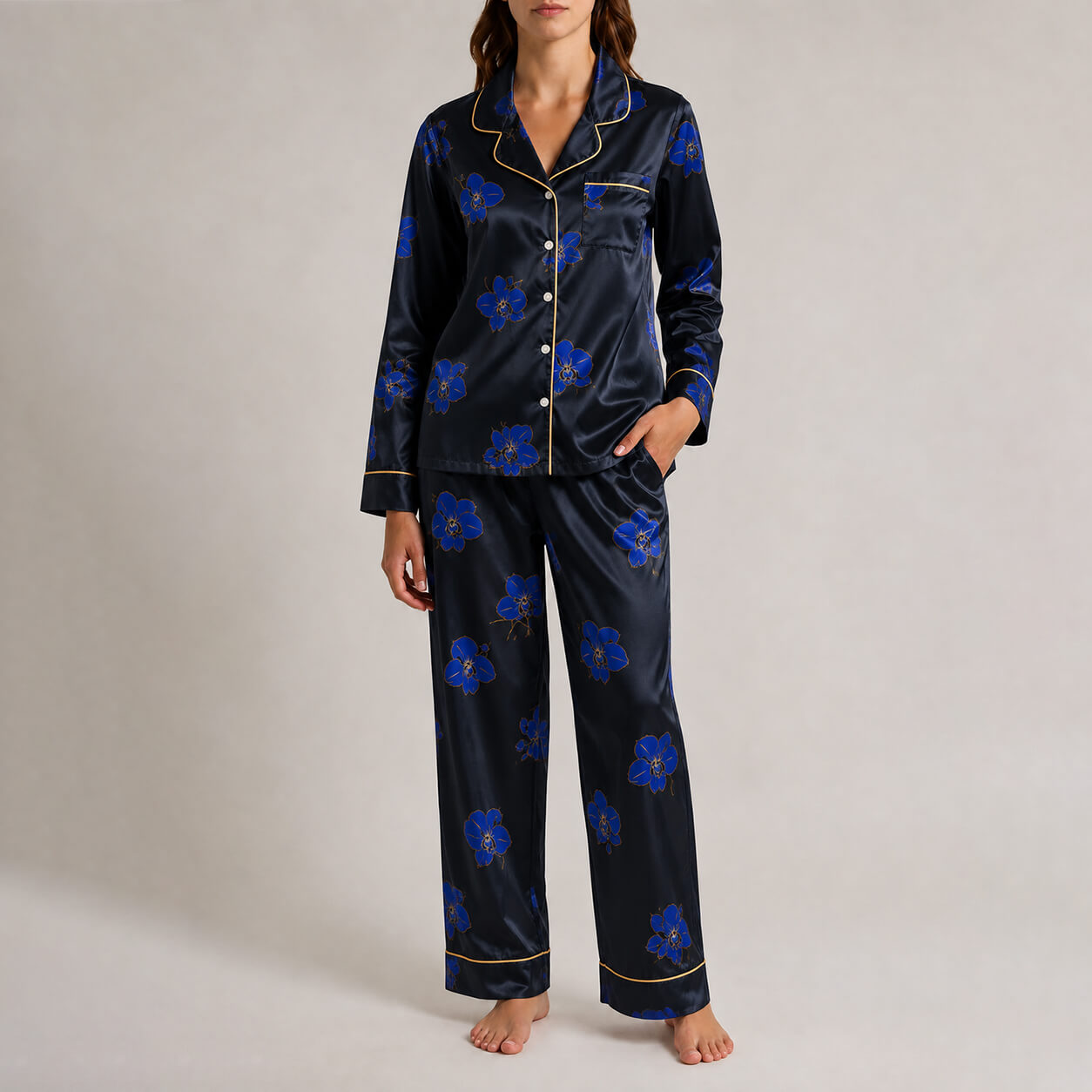 Women's Cobalt Orchid Satin Pajama Set