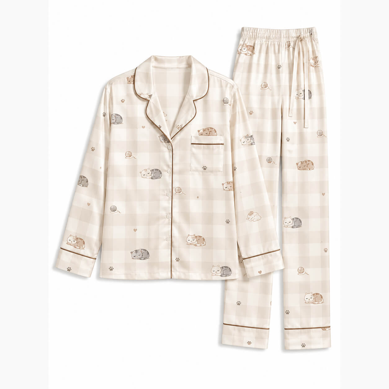 Women's Cozy Kitty Satin Pajama Set