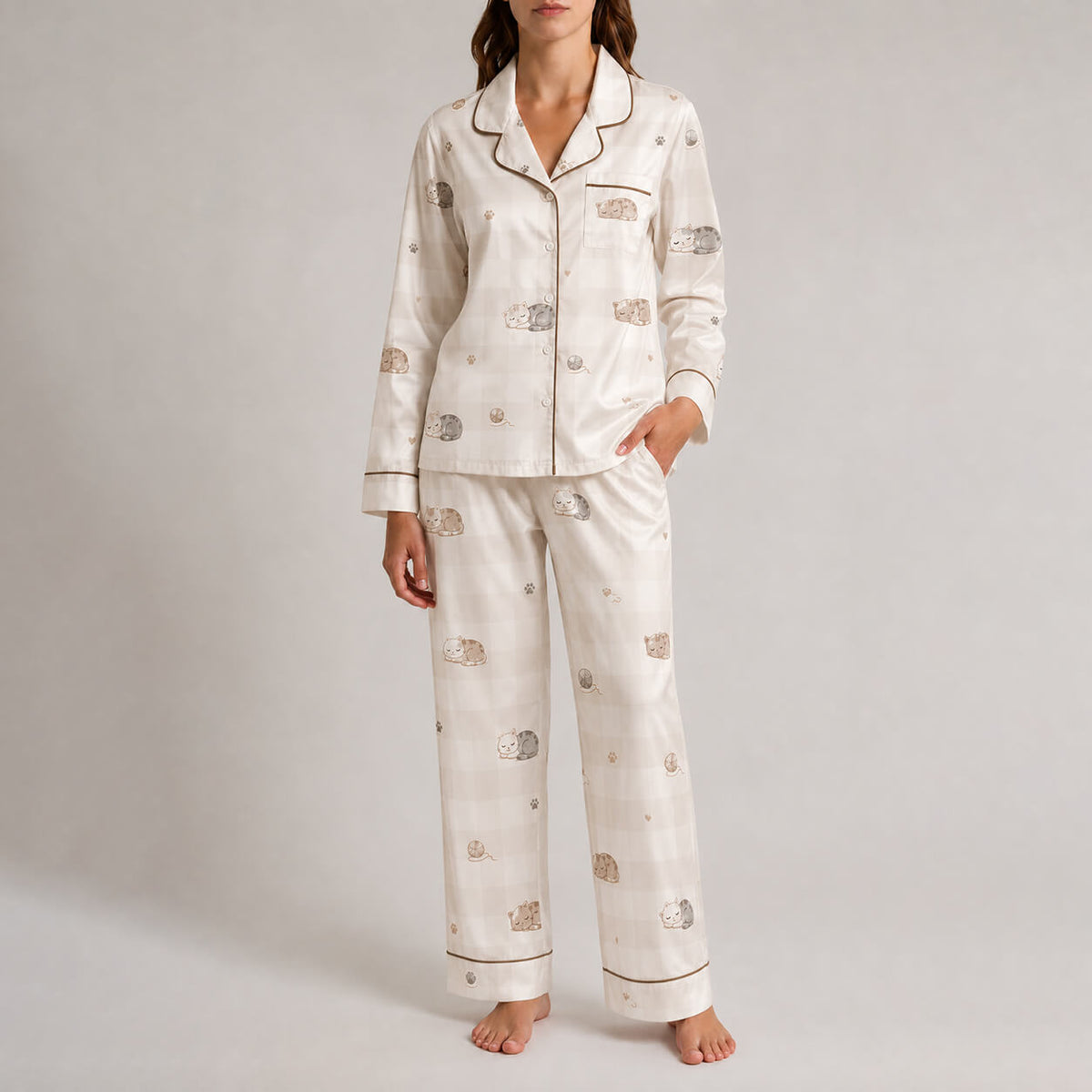 Women's Cozy Kitty Satin Pajama Set