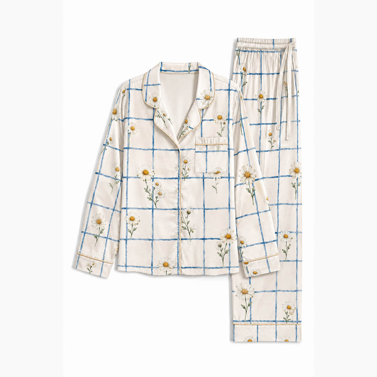Women's Daisy Grid Satin Pajama Set