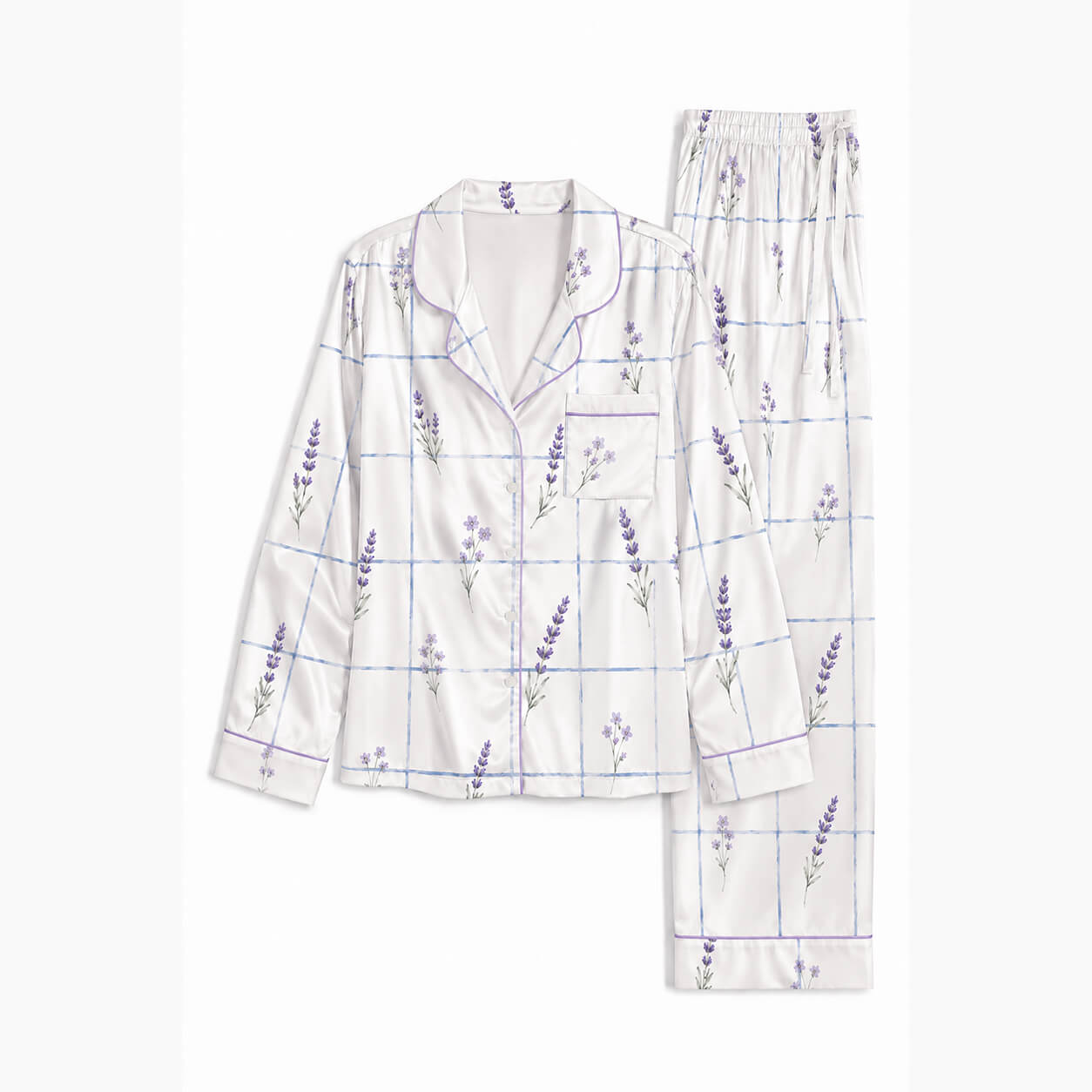 Women's Lavender Check Satin Pajama Set
