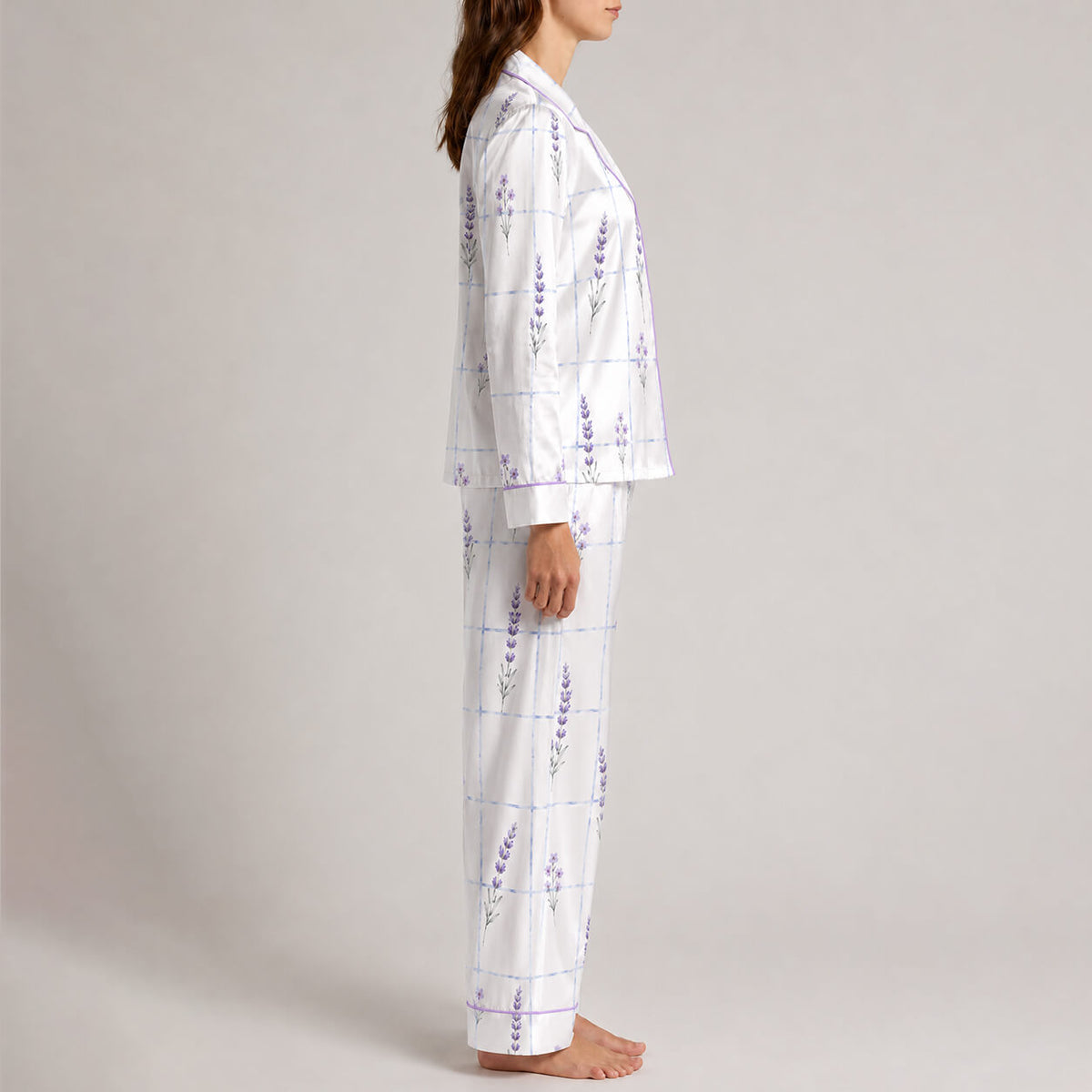Women's Lavender Check Satin Pajama Set