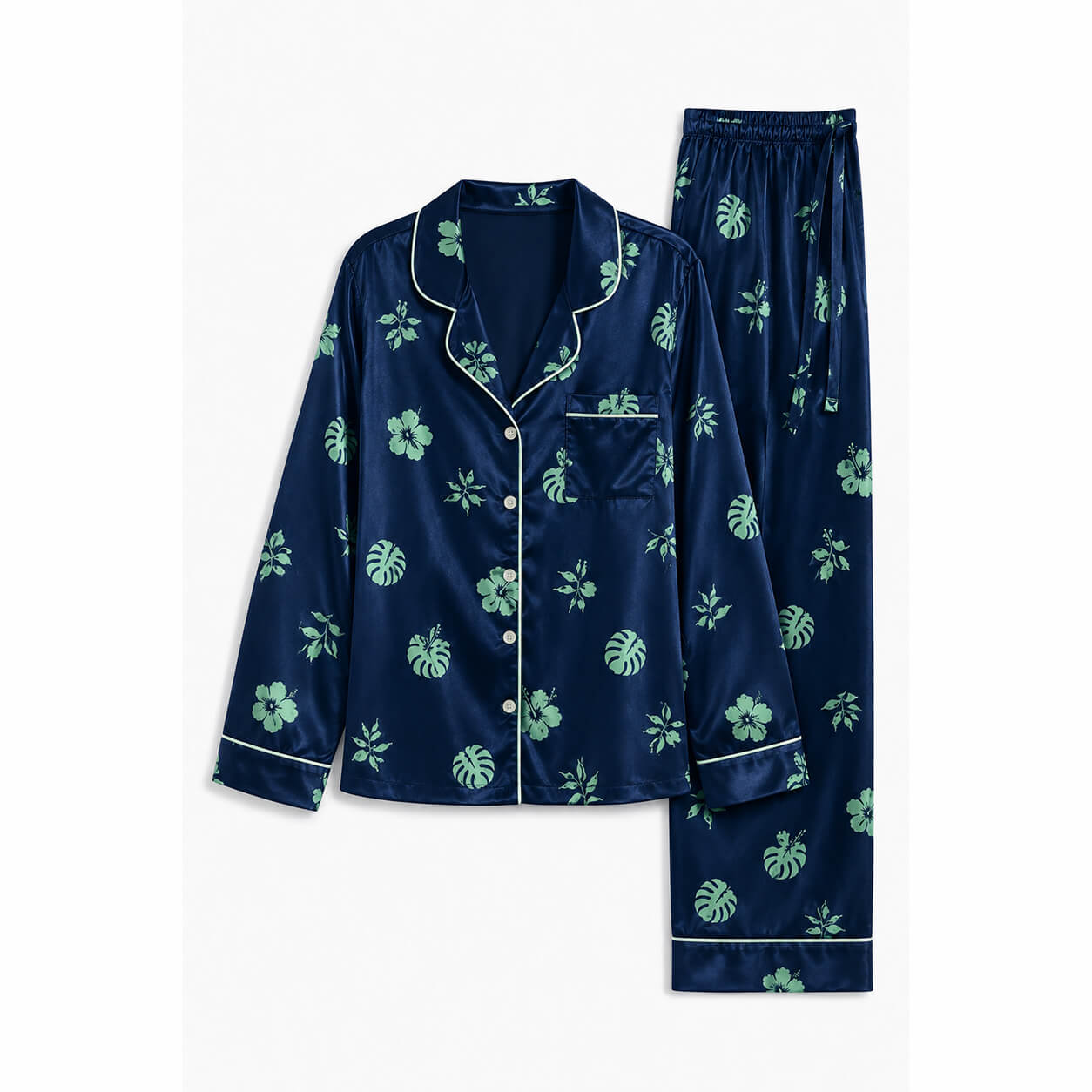 Women's Midnight Botanical Satin Pajama Set