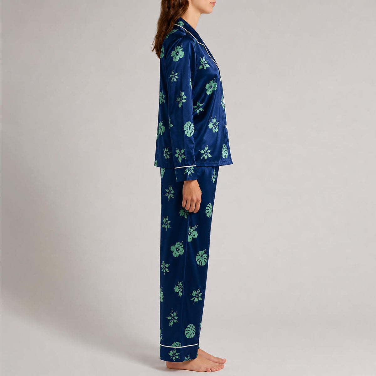 Women's Midnight Botanical Satin Pajama Set