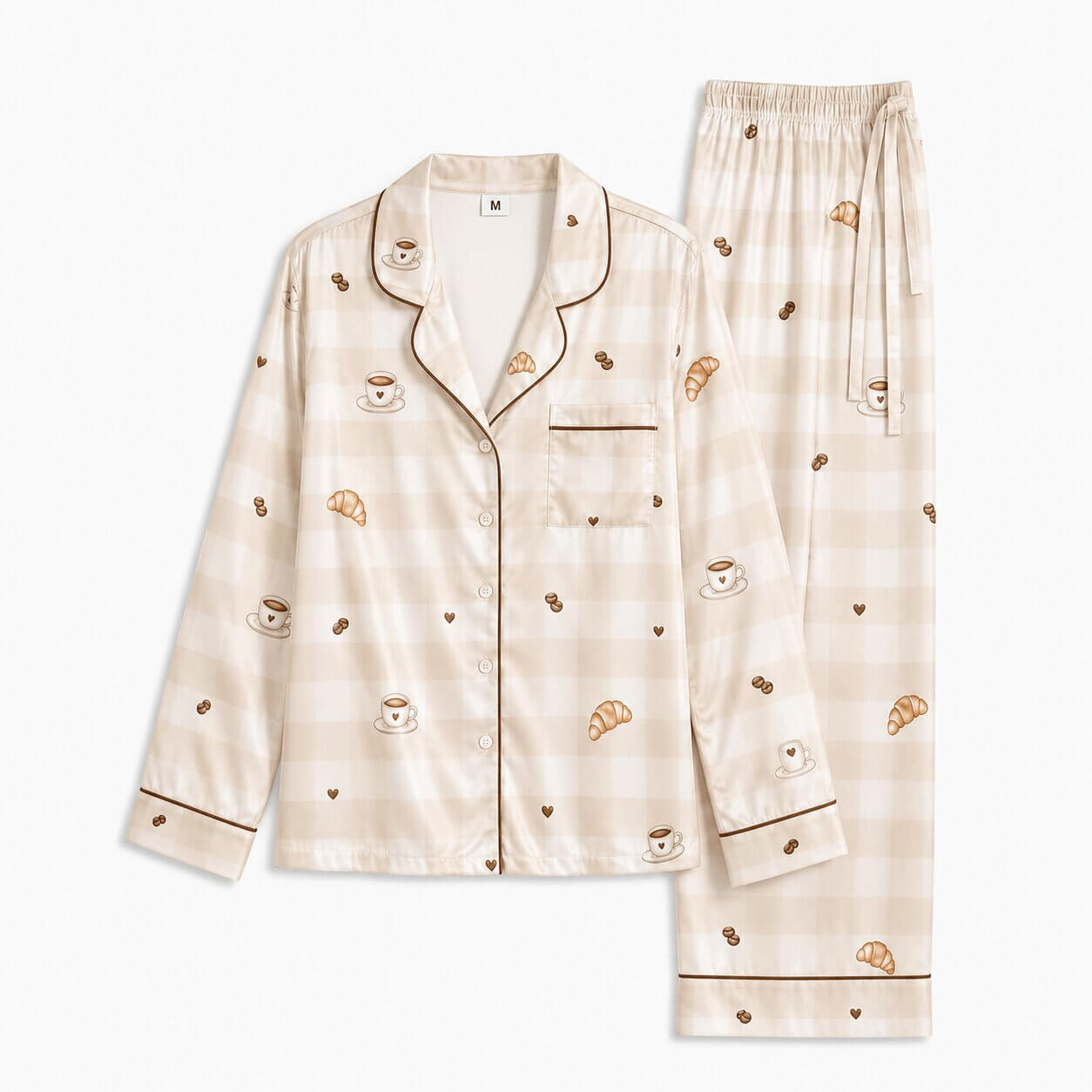 Women's Coffee Silky Satin Pajama Set
