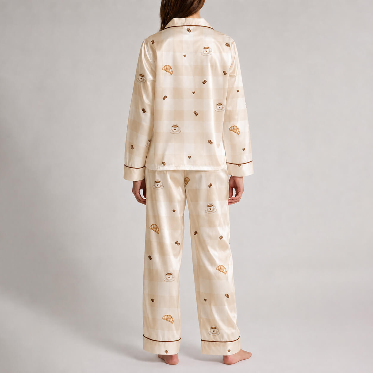 Women's Coffee Silky Satin Pajama Set
