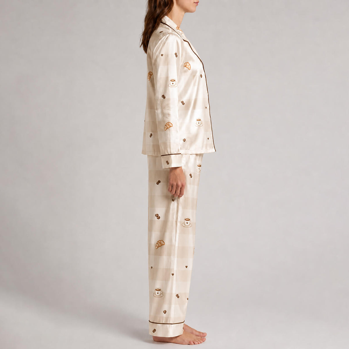 Women's Coffee Silky Satin Pajama Set