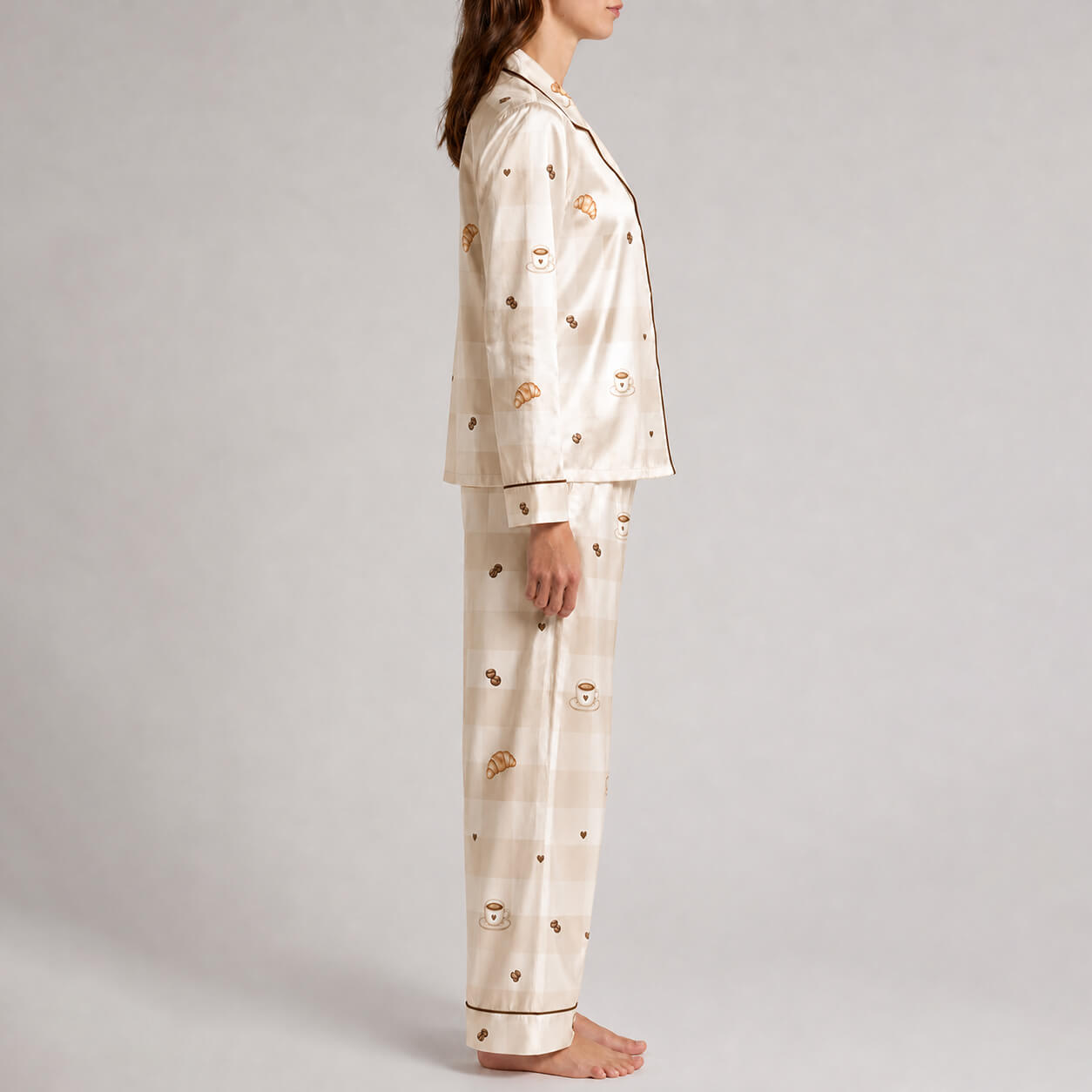 Women's Coffee Silky Satin Pajama Set