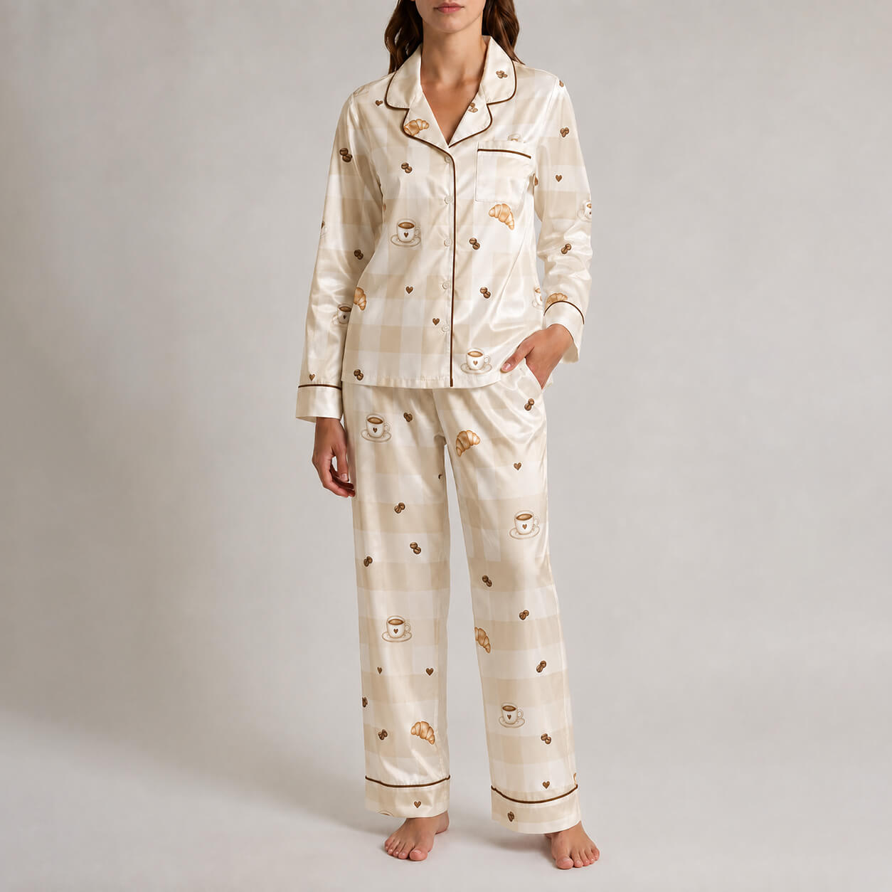 Women's Coffee Silky Satin Pajama Set