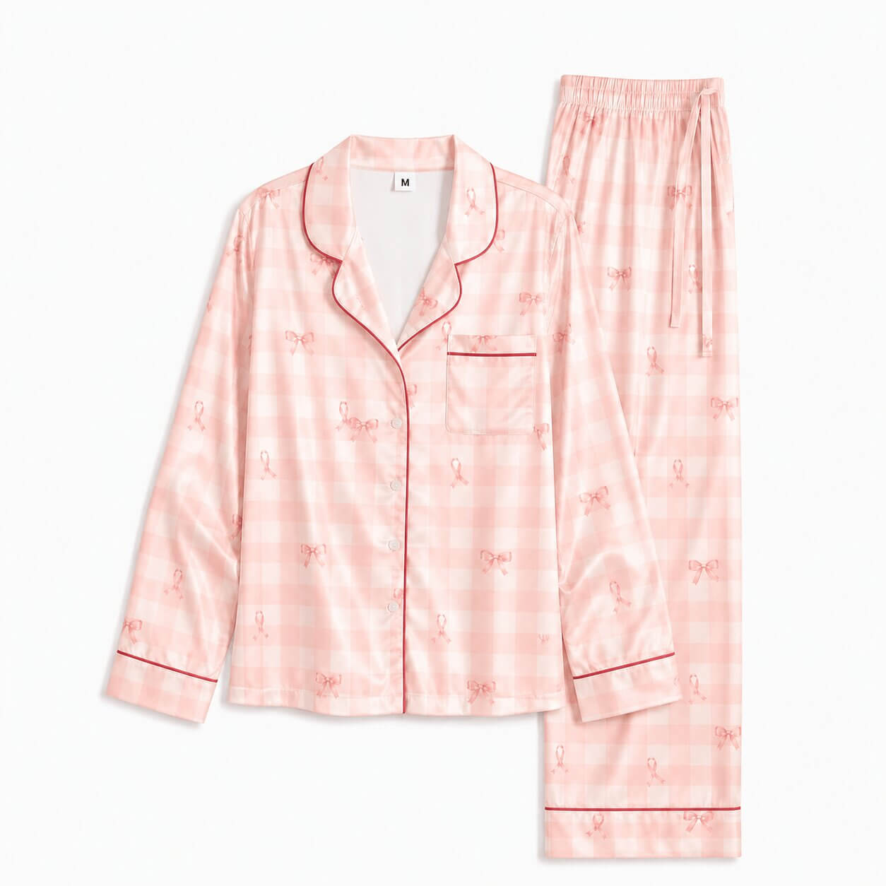 Women's Pink Ribbon Satin Pajama Set