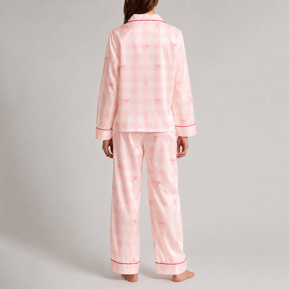 Women's Pink Ribbon Satin Pajama Set