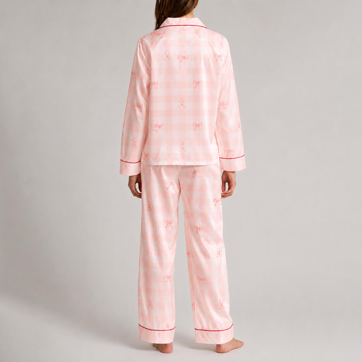 Women's Pink Ribbon Satin Pajama Set