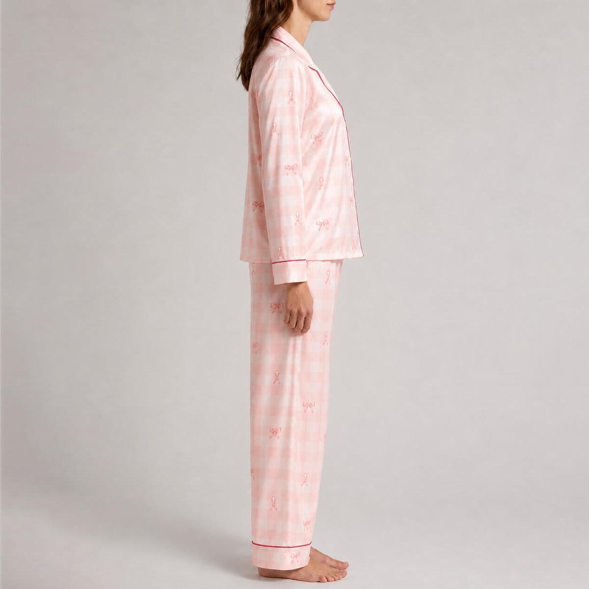 Women's Pink Ribbon Satin Pajama Set