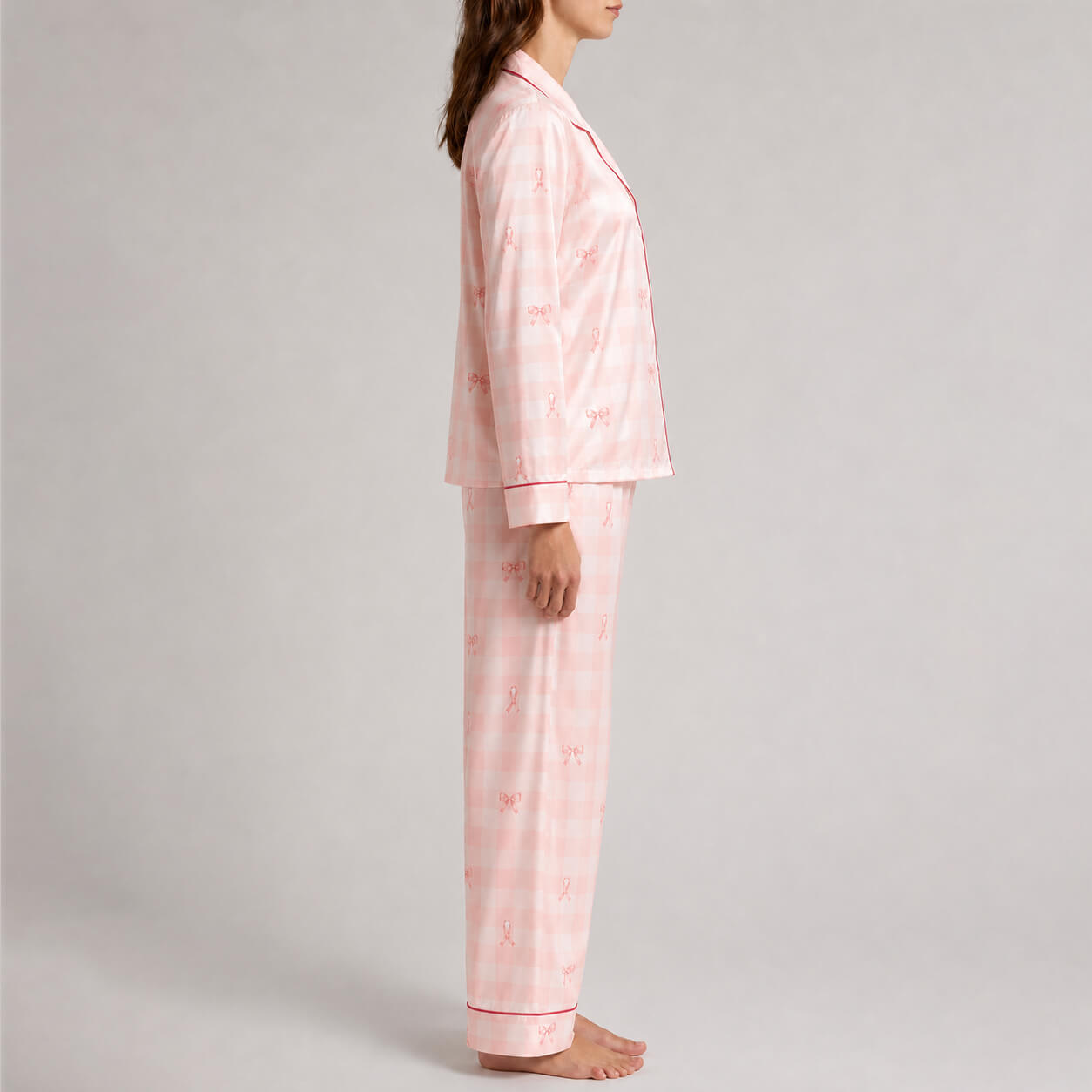 Women's Pink Ribbon Satin Pajama Set