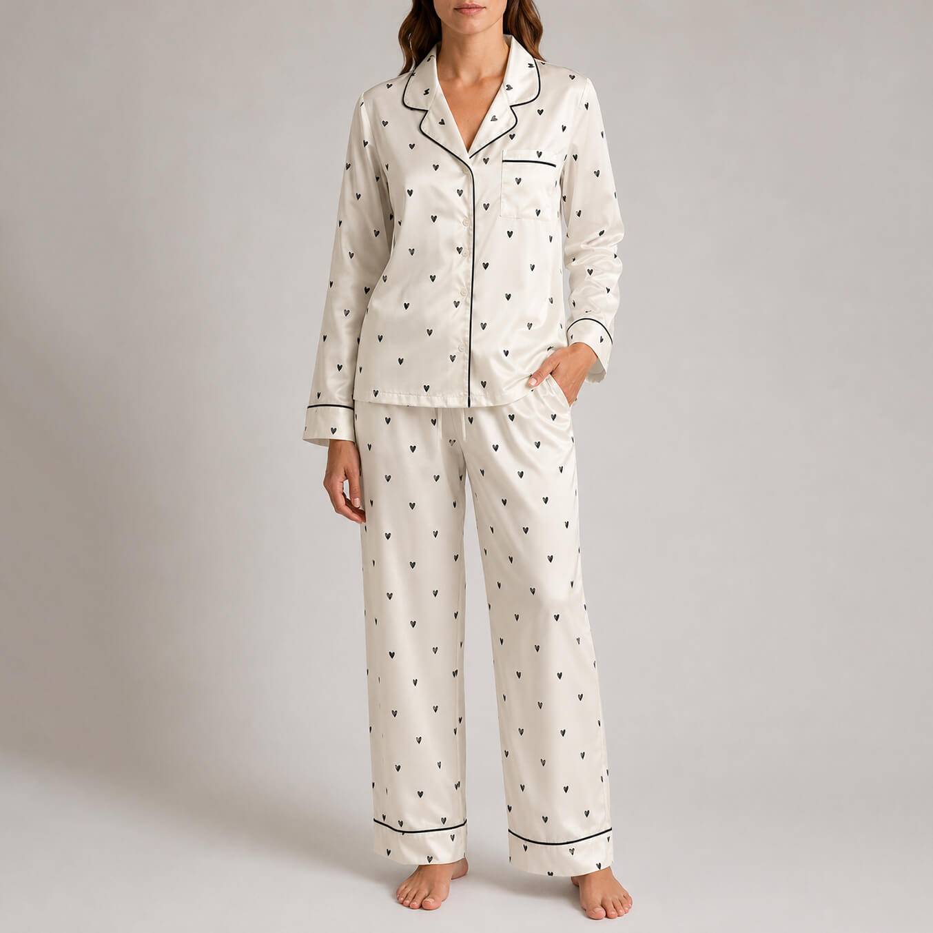 Women's Scattered Hearts Satin Pajama Set
