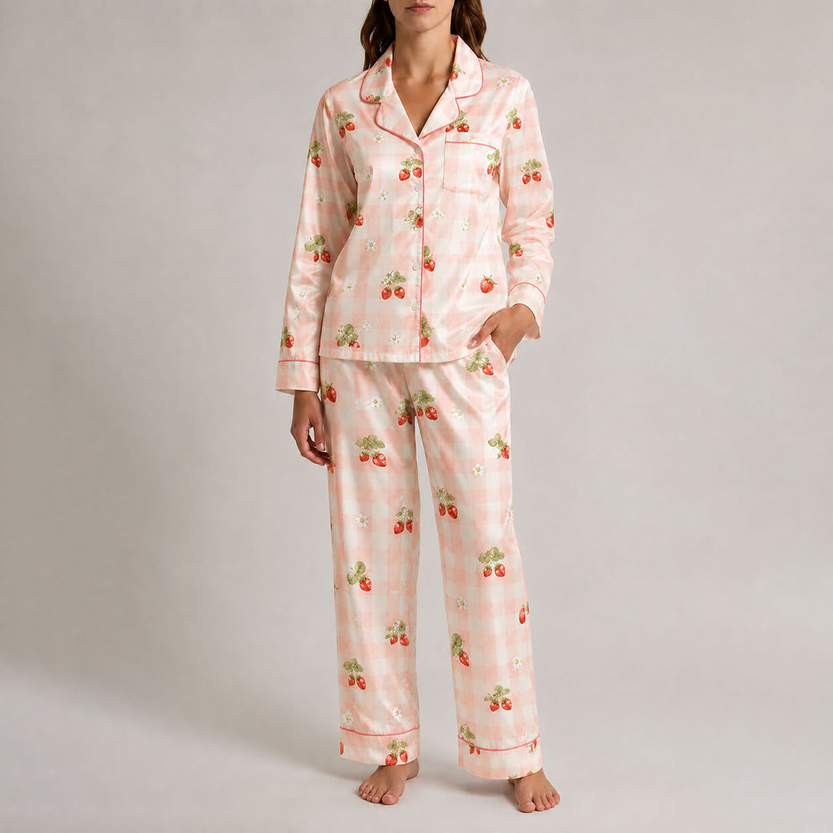 Women's Strawberry Garden Satin Pajama Set