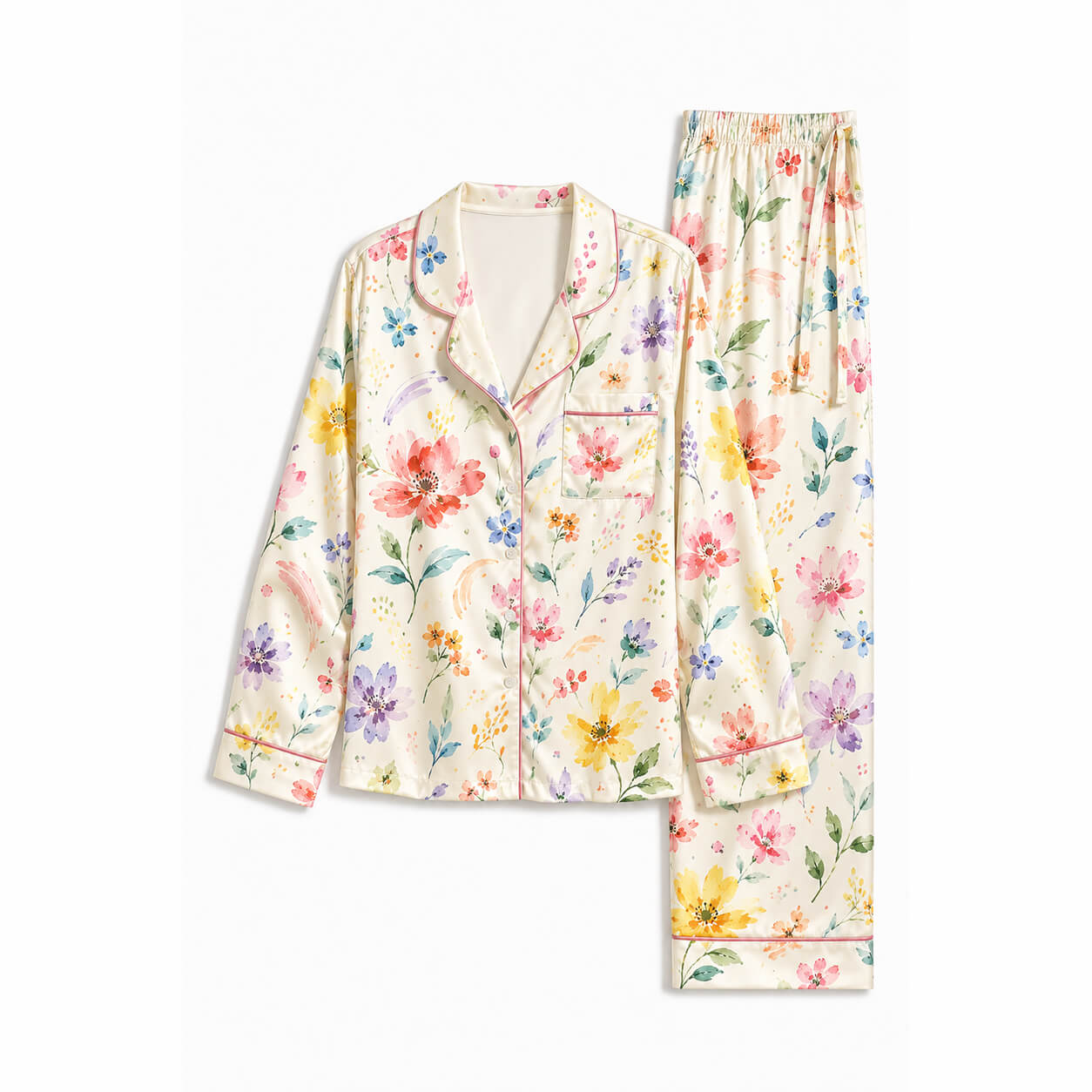 Women's Watercolor Floral Satin Pajama Set