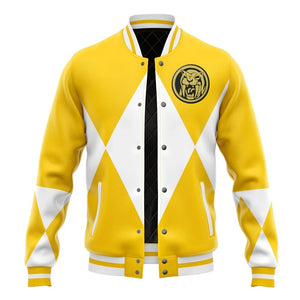 Yellow Power Rangers Varsity Baseball Jacket