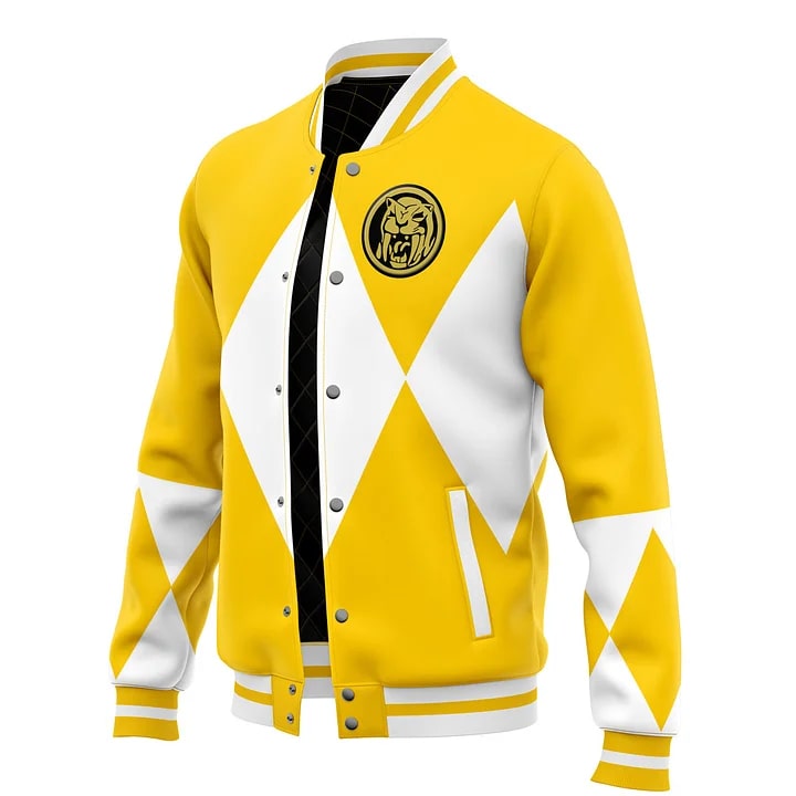 Yellow Power Rangers Varsity Baseball Jacket