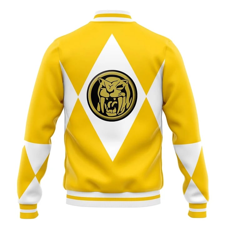 Yellow Power Rangers Varsity Baseball Jacket