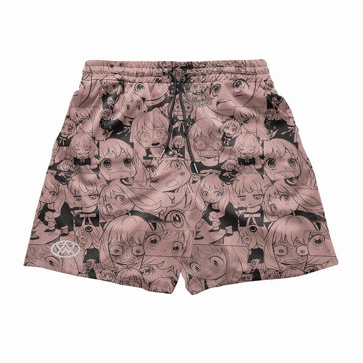 Kawaii Anime Girls Faces All Over Brushed Mesh shorts