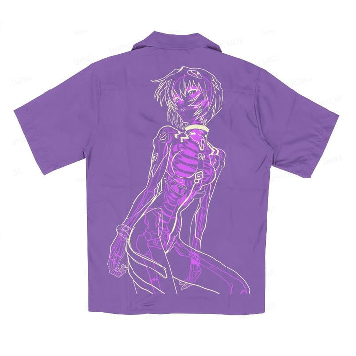 Evangelion Rei Skeleton Brushed Genesis Neon Button Up Short Sleeve Hawaiian Shirt