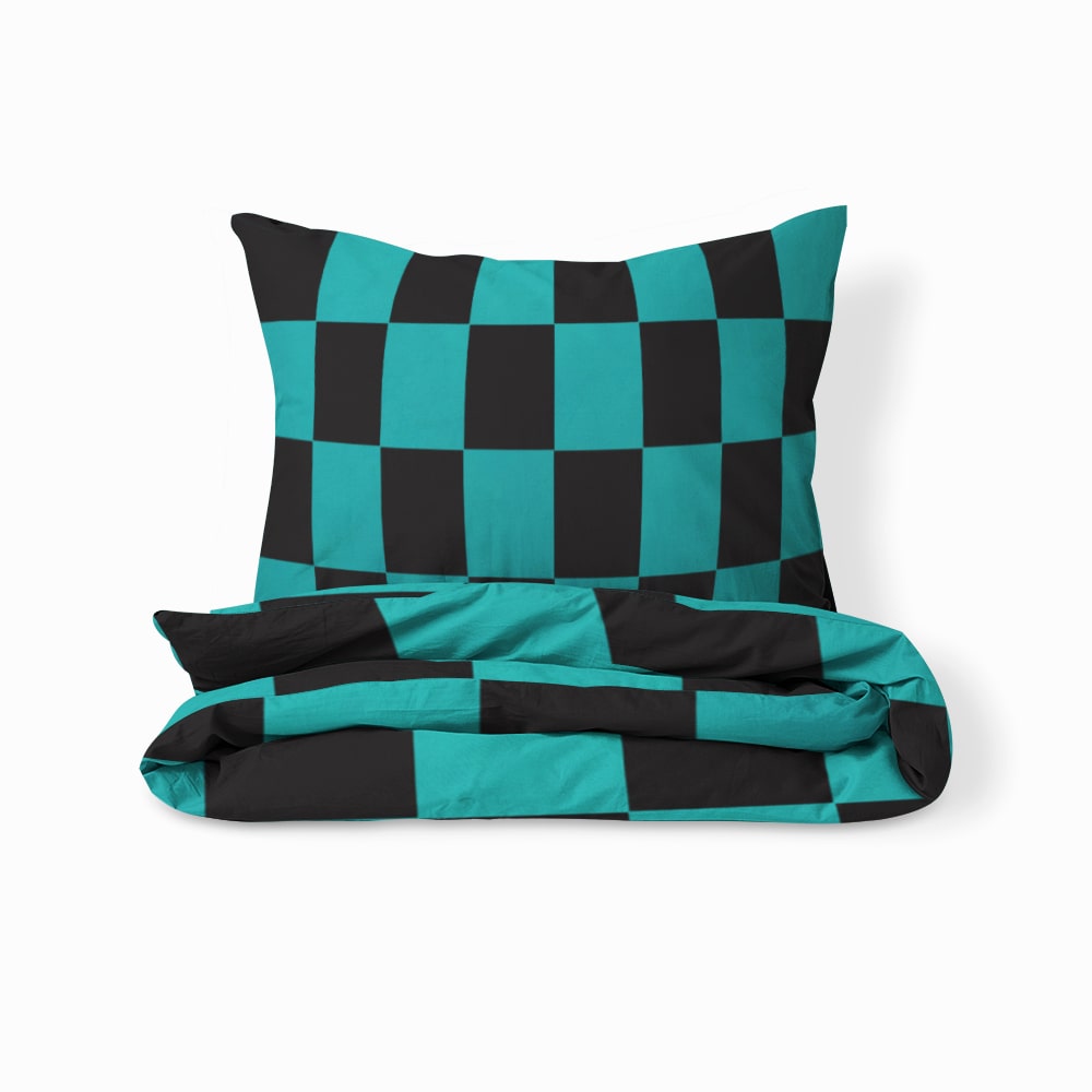 Water Breath Slayers Check Pattern Duvet Cover Set