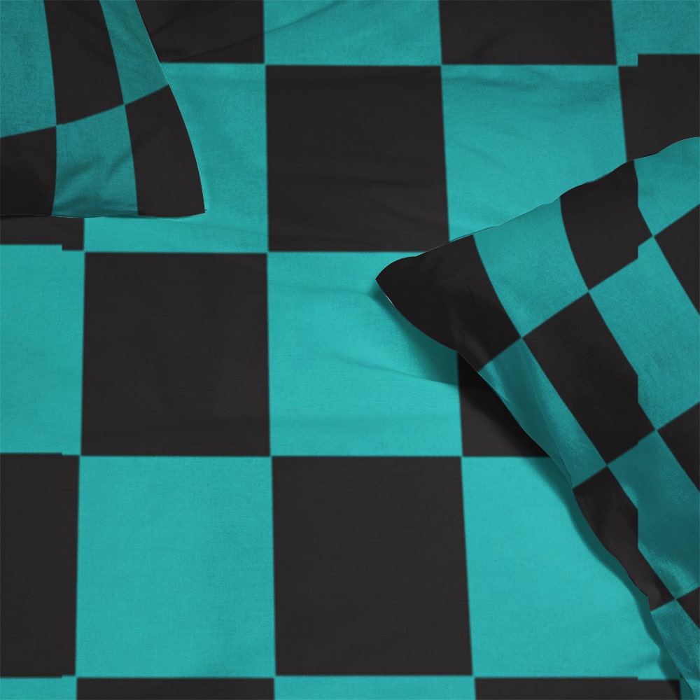 Kimetsu Classic Green Check Pattern Comforter Bedding