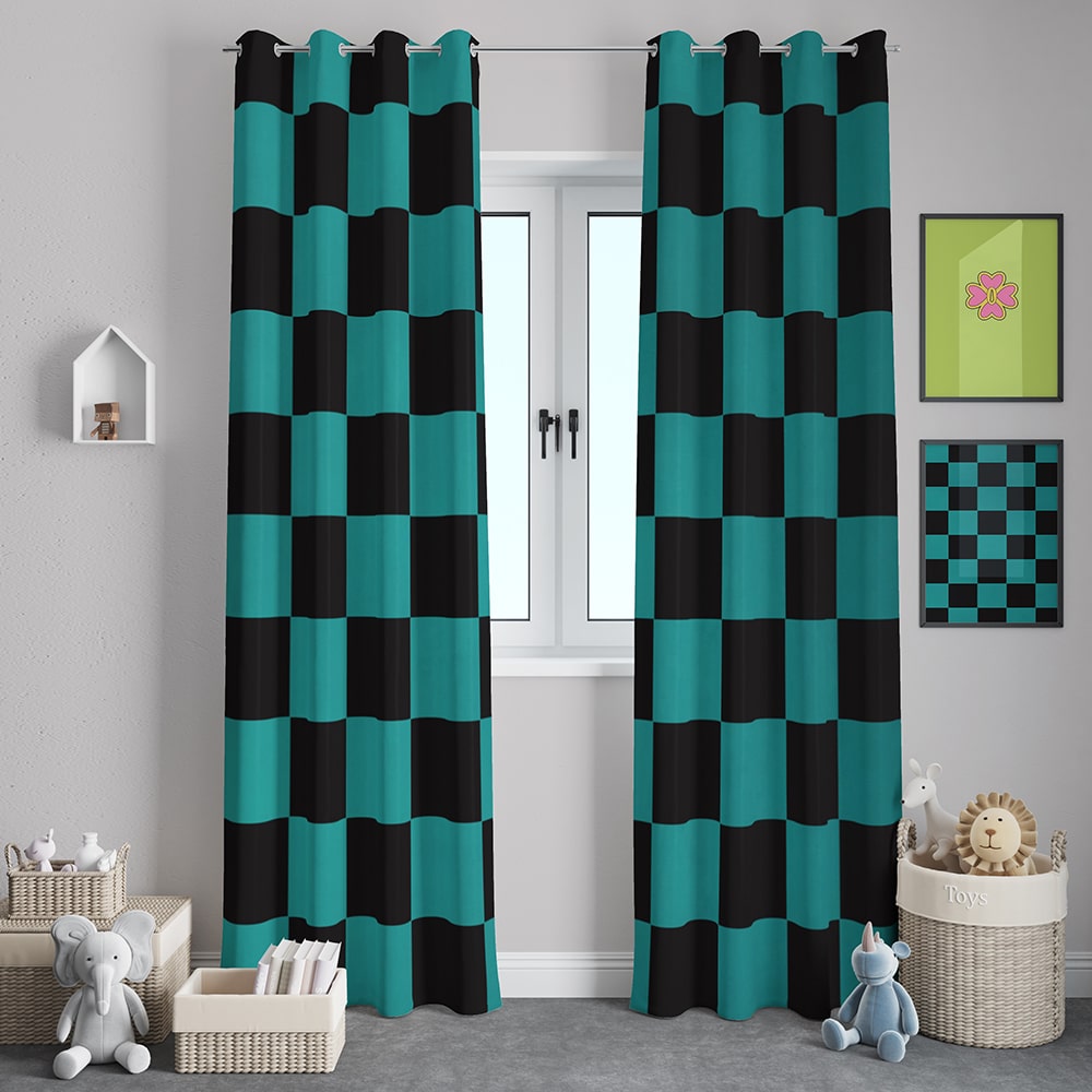 Demon Slaying Corp Classic Boxy Check Pattern Blackout Window Curtains