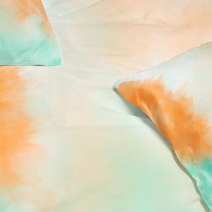 Duvet Cover Set -  Tie-Dye Peach Green  All Over Brushed