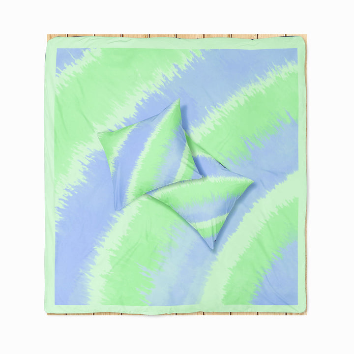 Duvet Cover Set -  Tie-Dye Green Blue Waves Fusion