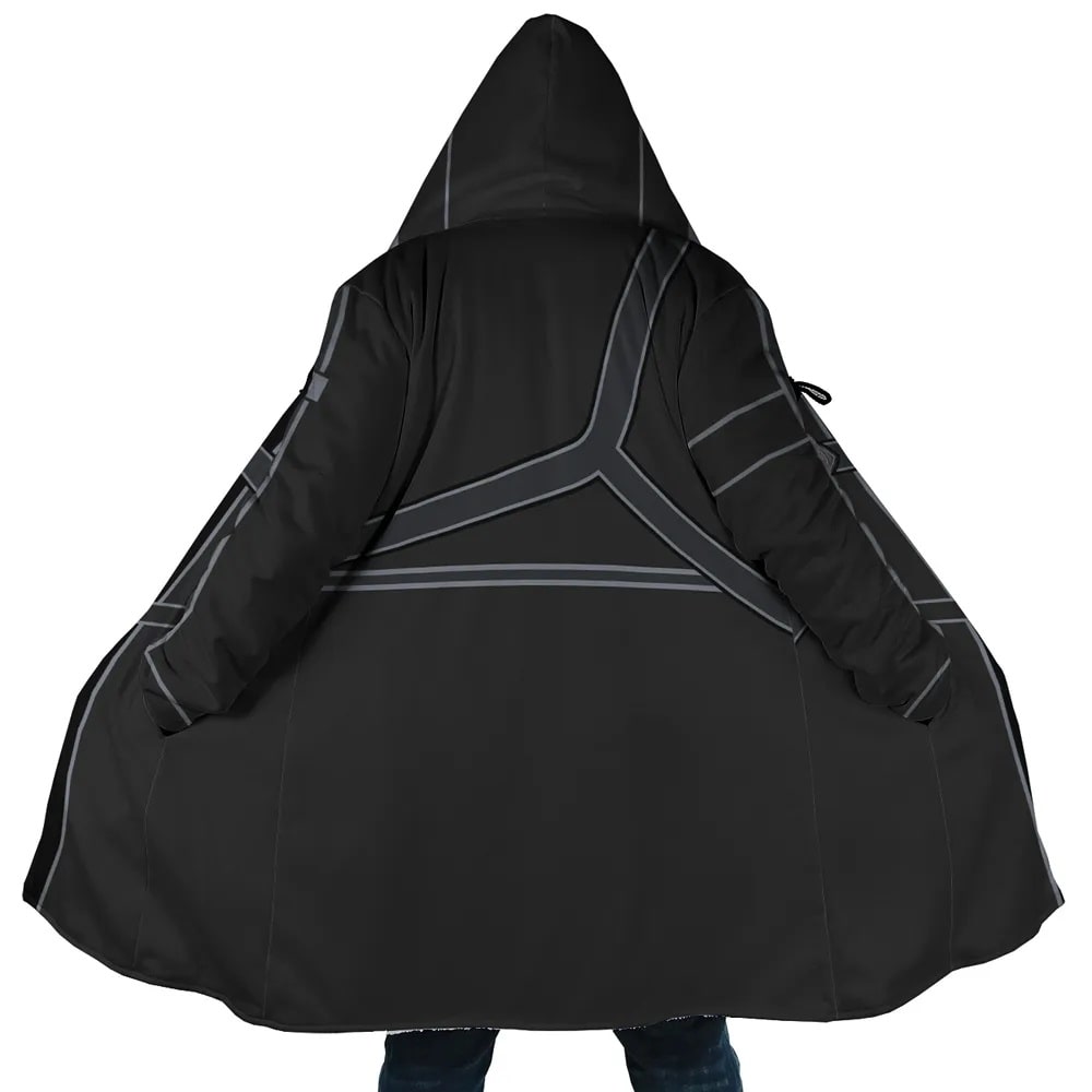 Kirito Hooded Fleece Coat - SAO Minimalist Design Windbreak Cloak