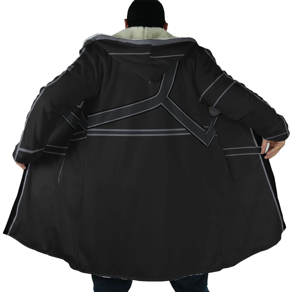 Kirito Hooded Fleece Coat - SAO Minimalist Design Windbreak Cloak