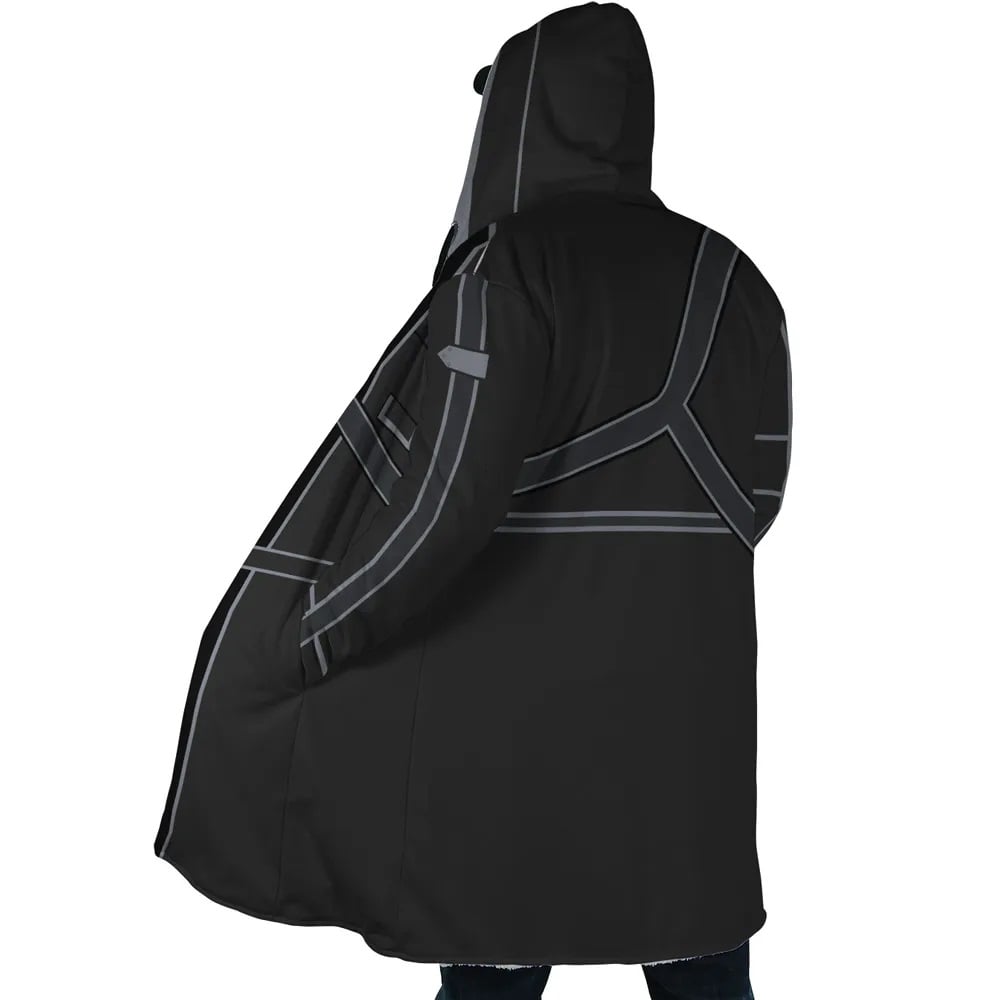 Kirito Hooded Fleece Coat - SAO Minimalist Design Windbreak Cloak