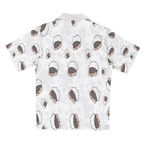 Gojo Faces All Over Brushed JJK Button Up Short Sleeve Shirt