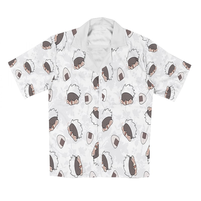 Gojo Faces All Over Brushed JJK Button Up Short Sleeve Shirt