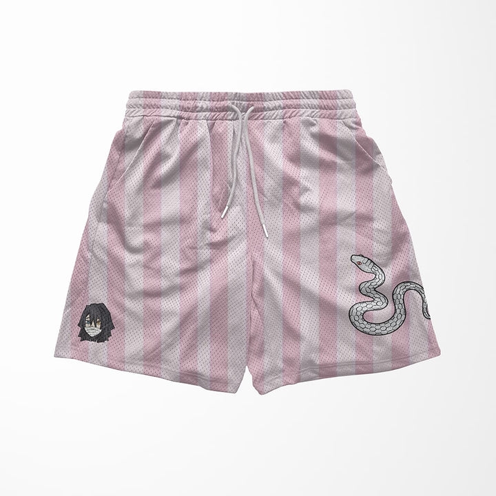 Serpent Pillar Pattern Pink Fusion Mesh shorts