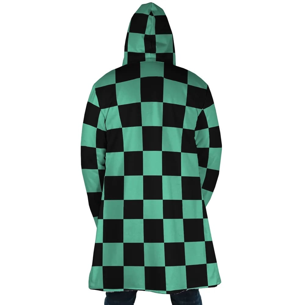 Demon Slaying Corps Check Pattern Fleece Hooded Cloak Coat