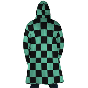 kimetsu na Classic Green Check Fleece Hooded Cloak Coat