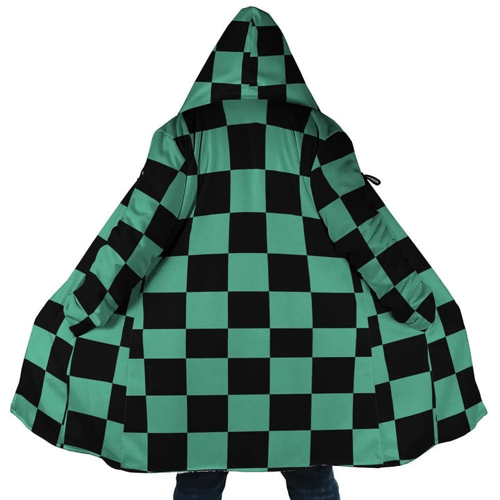 Demon Slaying Corps Check Pattern Fleece Hooded Cloak Coat