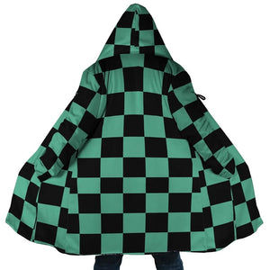 kimetsu na Classic Green Check Fleece Hooded Cloak Coat