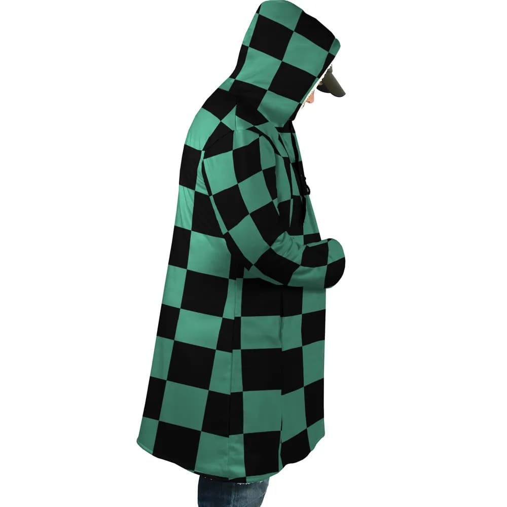 Demon Slaying Corps Check Pattern Fleece Hooded Cloak Coat
