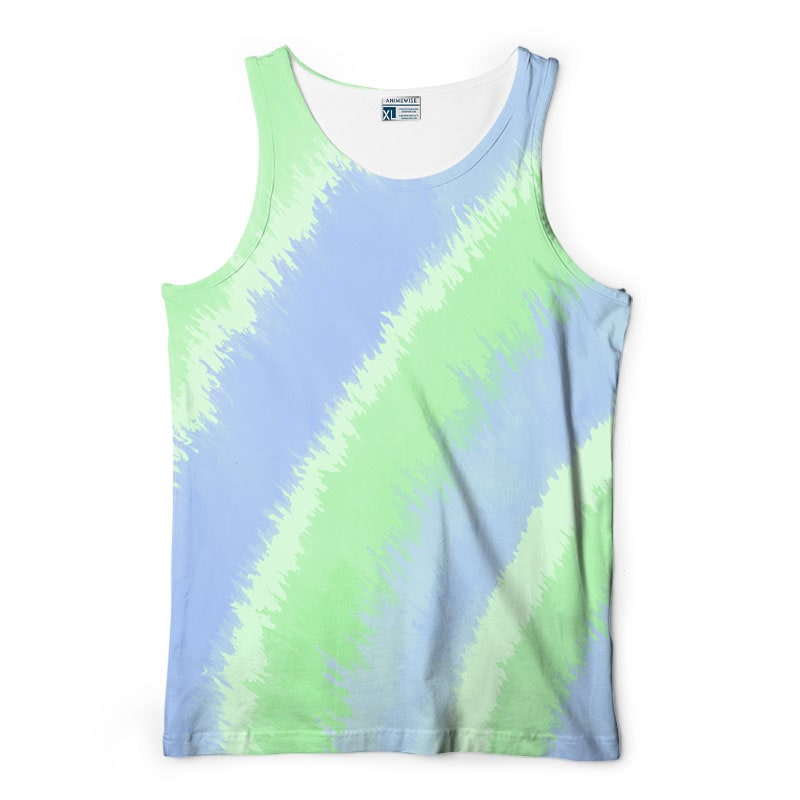 Tie-Dye Green Blue Waves Fusion Curved Hem Tank Top