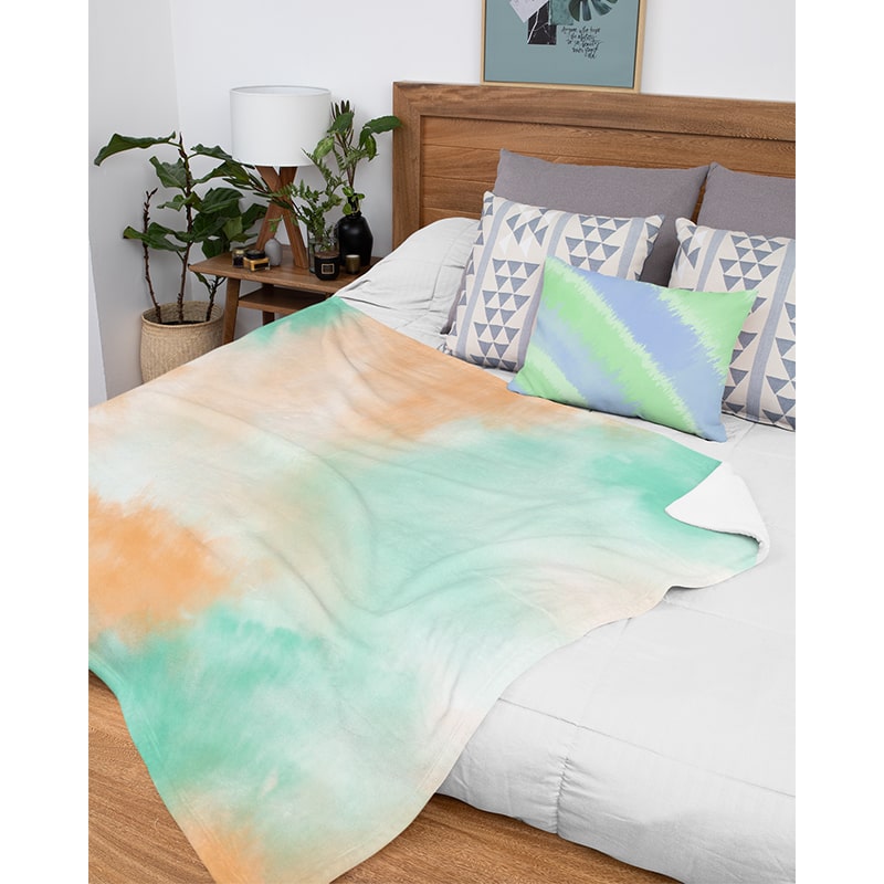 Tie-Dye Peach Green  All Over Brushed Plush Fleece Blanket