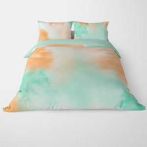 Duvet Cover Set -  Tie-Dye Peach Green  All Over Brushed